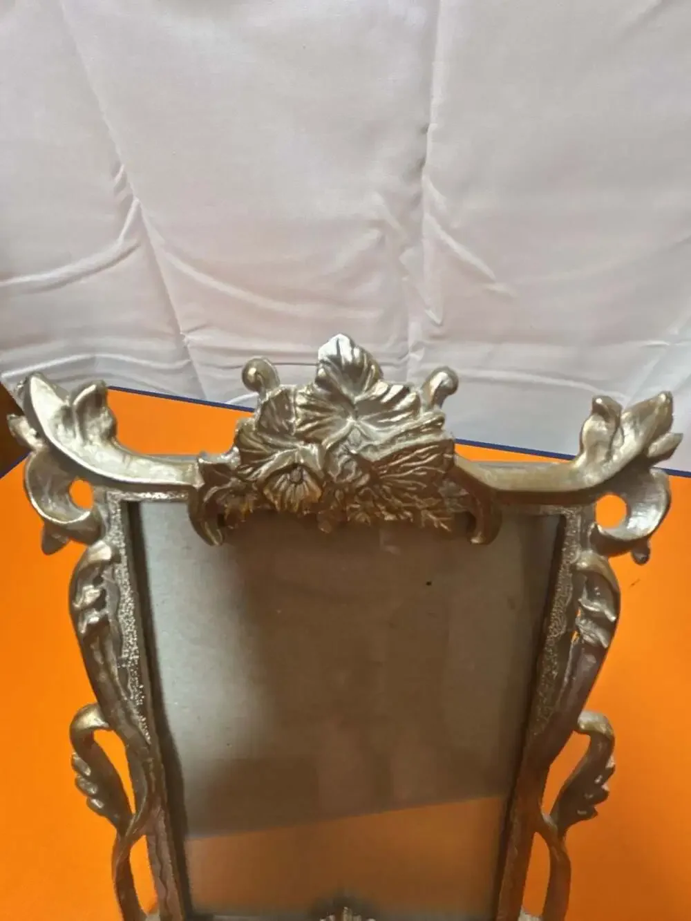 Vintage Ornate Pewter Floral Design Standing Picture Frame